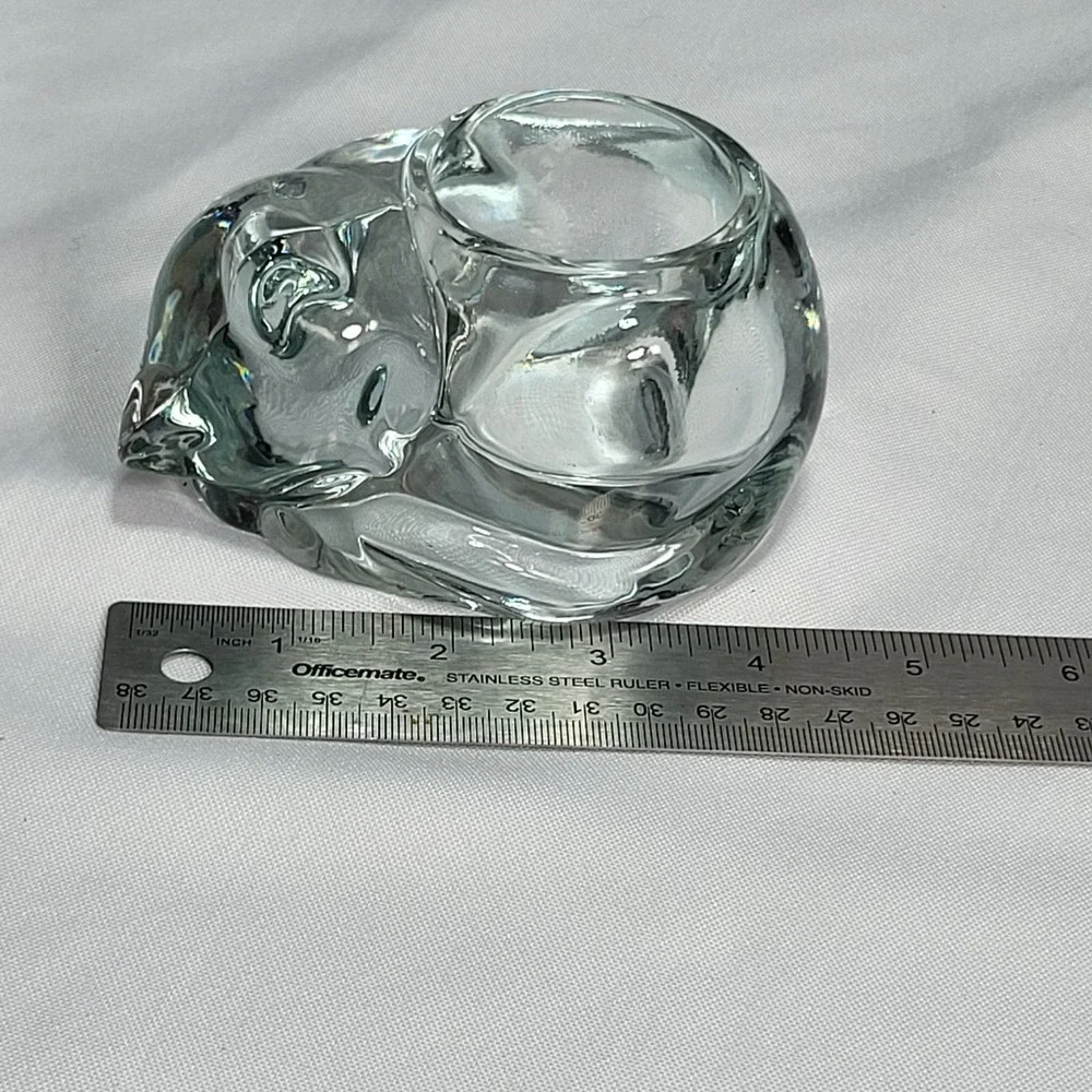 Vintage Clear Glass Sleeping Kitty Cat Votive Tea Light Candle Holder‎